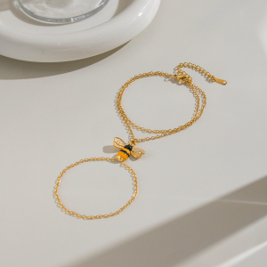 Chaîne De Poignet Pour Femme En Acier Inoxydable Émaillé En Forme D'Abeille, Couleur Or, Ornée De Strass. h5 Image2