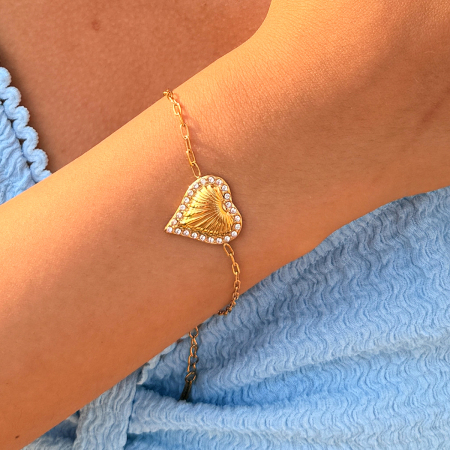 Bracelet chaîne pour femme Simple Series Daily Heart en acier inoxydable étanche couleur or