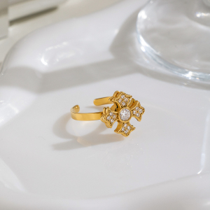 Bagues De Luxe En Acier Inoxydable Doré Avec Pierre Précieuse Zircon, Collection Fleur h5 Image5