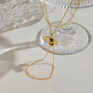 Chaîne De Poignet Pour Femme En Acier Inoxydable Émaillé En Forme D'Abeille, Couleur Or, Ornée De Strass. h5 Image5