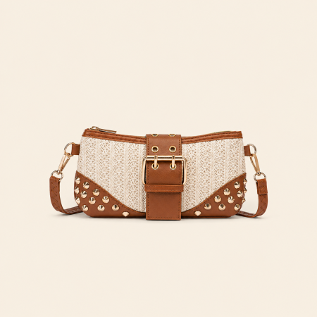 Sac carré pour femme en PU tissé, style décontracté, avec détails métalliques et finitions métalliques. Couleur unie. 2