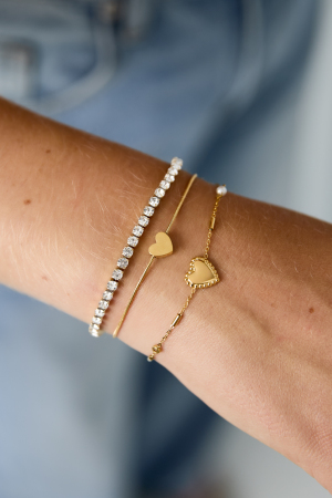 Bracelet Double Orné D'Un Cœur Minimaliste Et De Pierres De Zircone h5 Image2