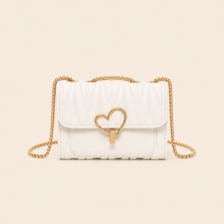 Sac carré pour femme en PU de qualité supérieure, style décontracté, avec détails métalliques et cœur. Couleur unie. 2