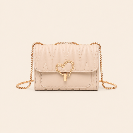 Sac carré pour femme en PU de qualité supérieure, style décontracté, avec détails métalliques et cœur. Couleur unie.