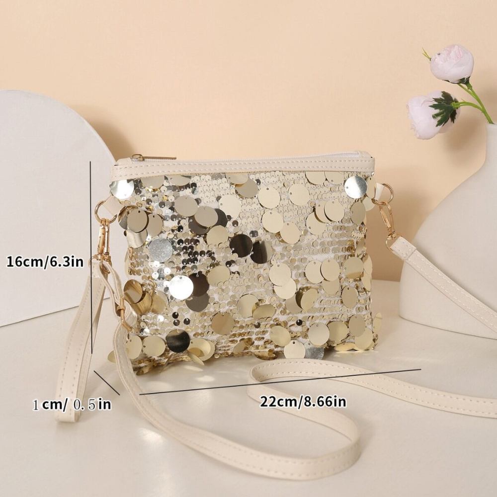 Sac Carré Femme En Pu Uni À Sequins Style Décontracté 