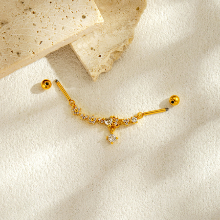 Boucles d'oreilles piercing pour femmes, collection Simple, motif fleur, couleur cuivre doré et zircon. 2
