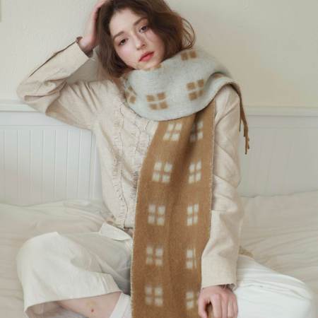 Écharpes d'hiver en laine et polyester mélangés, à pompons rétro, couleurs et formes géométriques, collection Simple 2