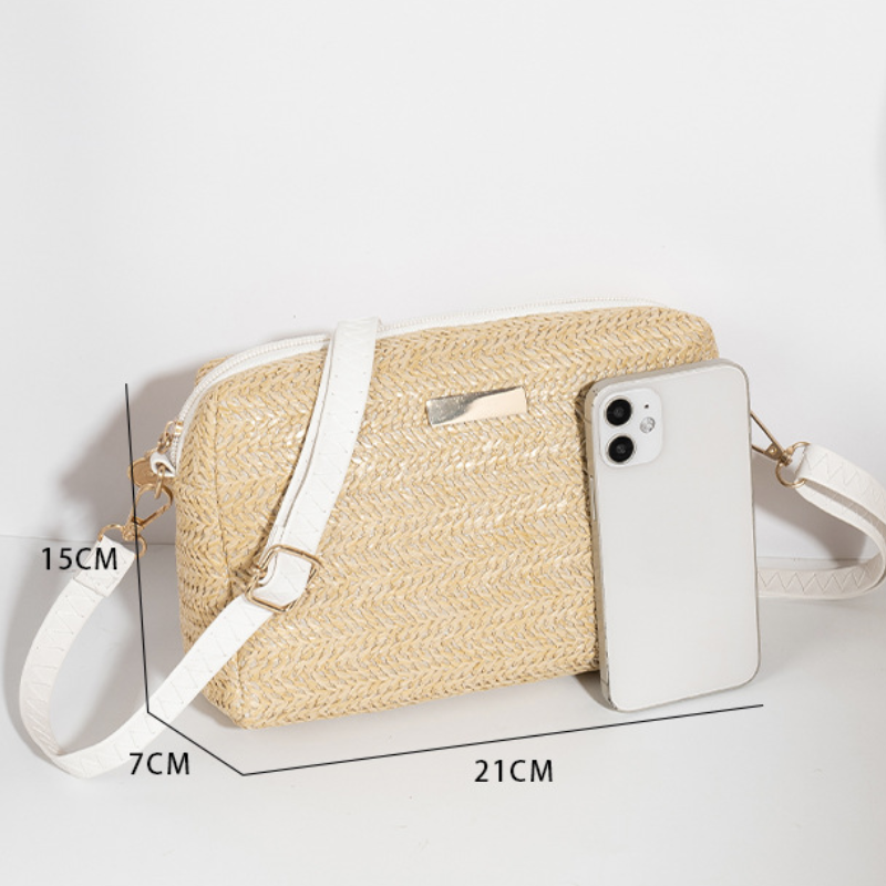 Sac Carré Pour Femme En Pu Tissé À Rayures, Style Décontracté h5Image7