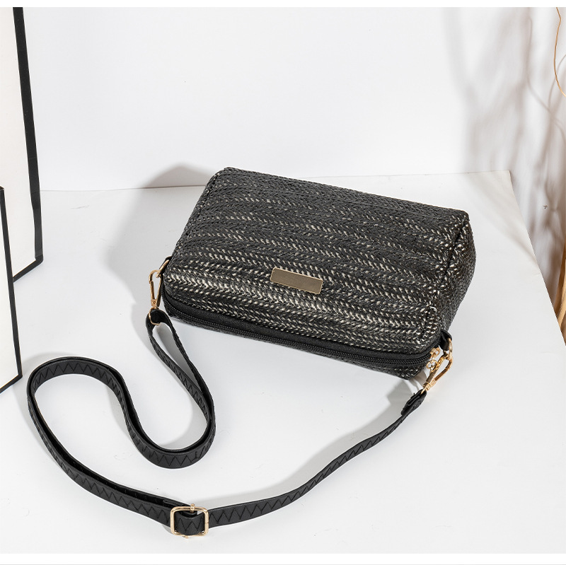 Sac Carré Pour Femme En Pu Tissé À Rayures, Style Décontracté h5Image4