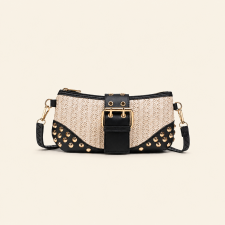 Sac carré pour femme en PU tissé, style décontracté, avec détails métalliques et finitions métalliques. Couleur unie.