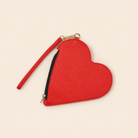 Portefeuilles et porte-cartes en cuir uni, collection Romantique, motif cœur simple