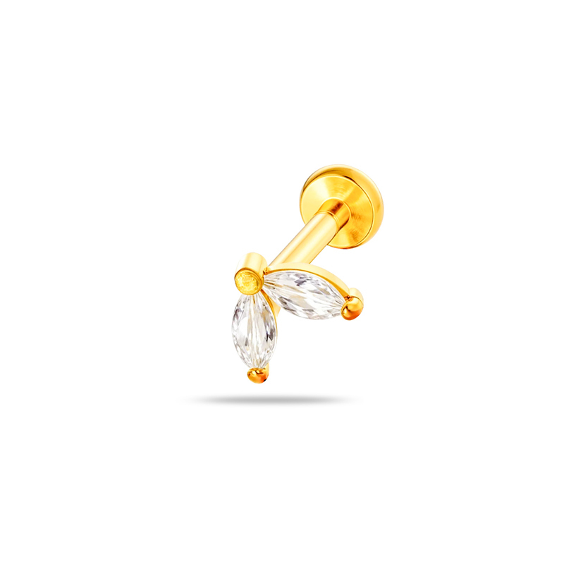 Boucles D'Oreilles Piercing Pour Femme, Style Simple, En Acier Inoxydable, Avec Cœur Et Papillon, Couleur Or, En Zircon. 