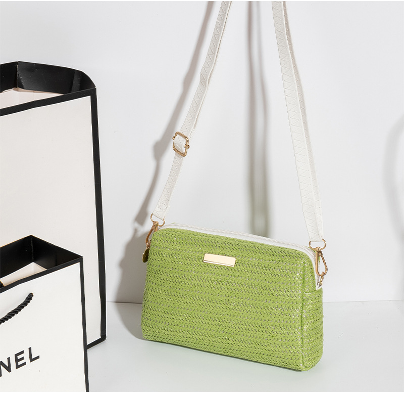 Sac Carré Pour Femme En Pu Tissé À Rayures, Style Décontracté h5Image3