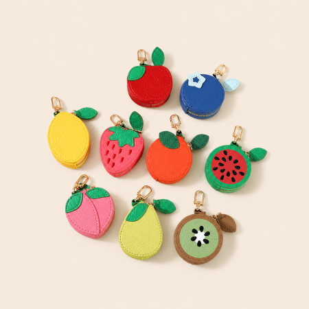 Porte-clés en cuir multicolores à motifs de fruits mignons, collection Simple