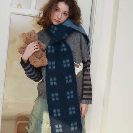 Écharpes d'hiver en laine et polyester mélangés, à pompons rétro, couleurs et formes géométriques, collection Simple