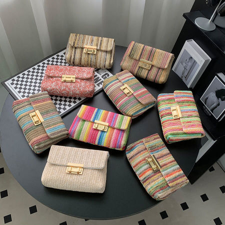 Sac carré femme en PU tissé à rayures multicolores style décontracté 2