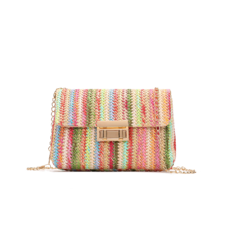 Sac carré femme en PU tissé à rayures multicolores style décontracté