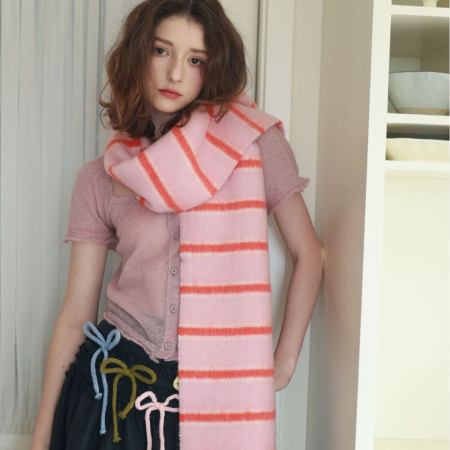 Écharpes d'hiver Simple Series Daily Stripe à pompons, coloris mélangés, en laine et polyester