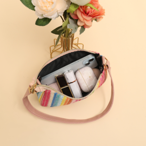 Sac Carré Pour Femme En Raphia Tissé À Rayures Multicolores Style Décontracté h5 Image5