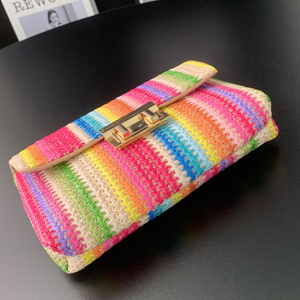 Sac Carré Femme En Pu Tissé À Rayures Multicolores Style Décontracté h5 Image4