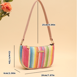 Sac Carré Pour Femme En Raphia Tissé À Rayures Multicolores Style Décontracté h5