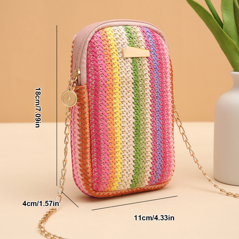 Sacs Pour Téléphone En Raphia Tissé À Rayures Multicolores h5Image5