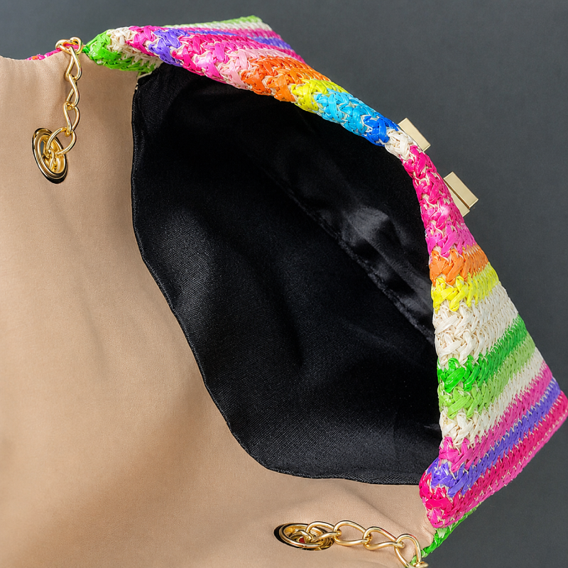 Sac Carré Femme En Pu Tissé À Rayures Multicolores Style Décontracté Image3