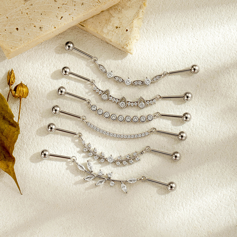 Boucles D'Oreilles Piercing Pour Femme, Forme Géométrique Feuille, Couleur Cuivre Doré, Zircon. Image6