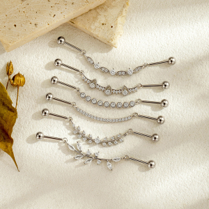 Boucles D'Oreilles Piercing Pour Femme, Forme Géométrique Feuille, Couleur Cuivre Doré, Zircon. h5 Image6