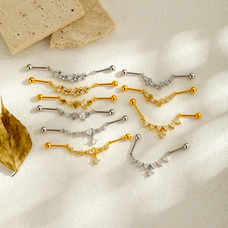 Boucles d'oreilles piercing pour femmes, collection Simple, motif fleur, couleur cuivre doré et zircon.
