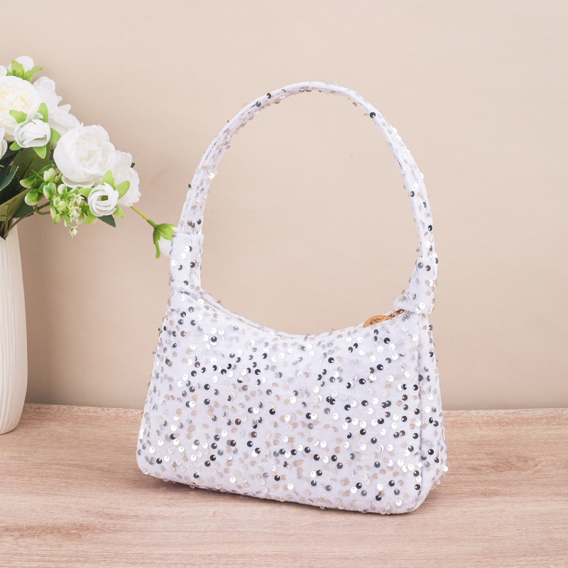 Sac Carré Femme En Pu Uni À Sequins Style Soirée Image4