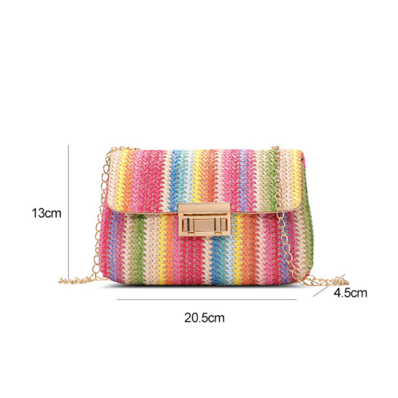 Sac Carré Femme En Pu Tissé À Rayures Multicolores Style Décontracté Image5