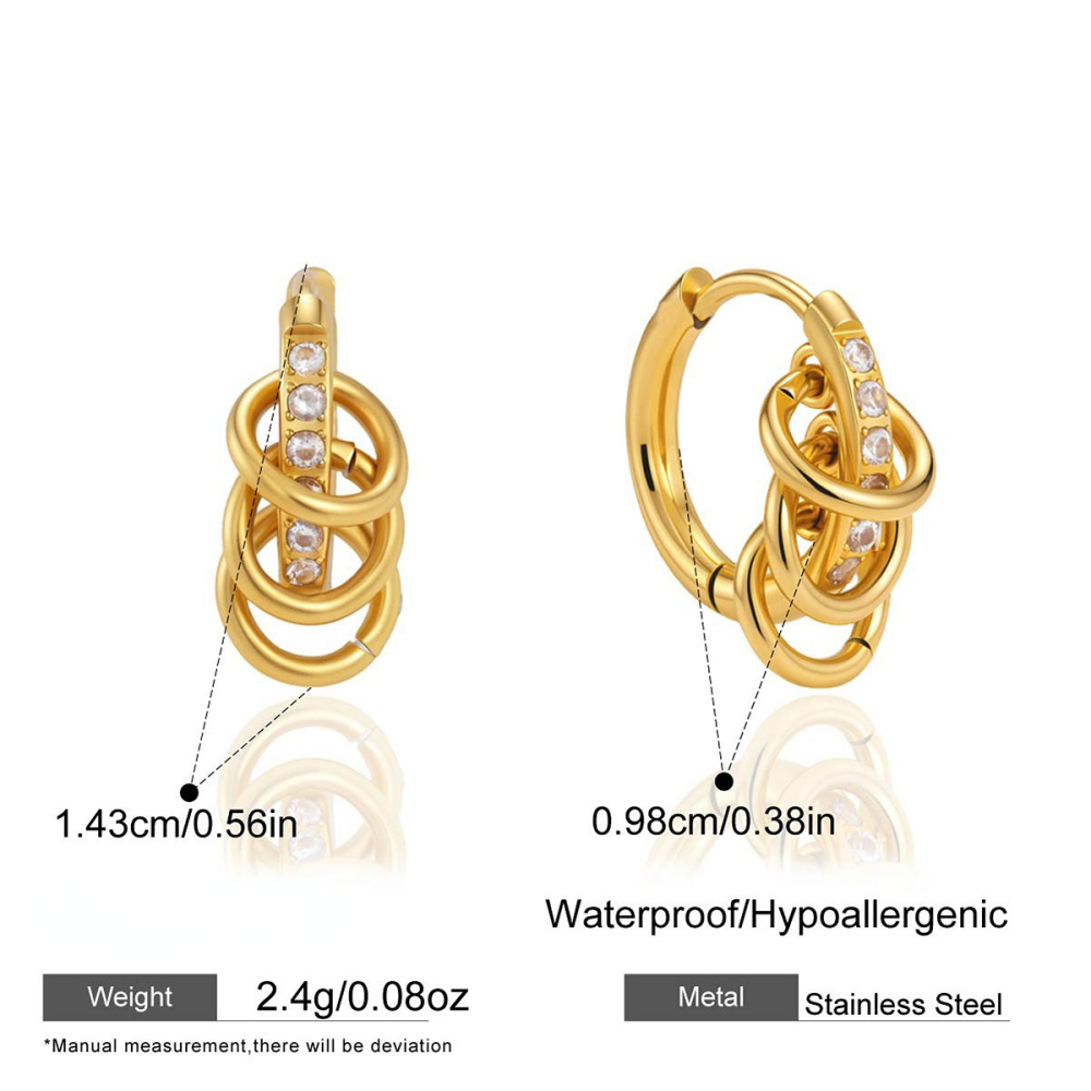 Boucles D'Oreilles Créoles Pour Femmes En Acier Inoxydable Étanche, Couleur Or, Avec Zircon. 