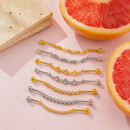 Boucles d'oreilles piercing pour femme, forme géométrique feuille, couleur cuivre doré, zircon.