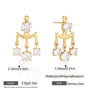 Boucles D'Oreilles Pendantes Pour Femme, En Acier Inoxydable Imperméable, Couleur Or, Avec Pompon Simple Et Zircon. h5