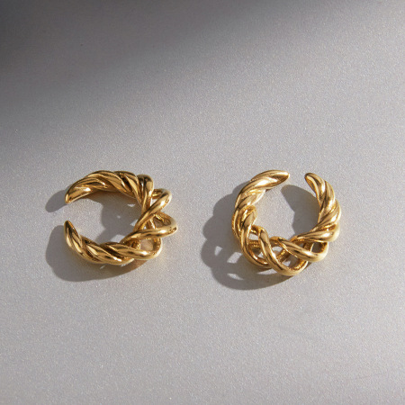 Boucles d'oreilles manchette d'oreille pour femmes, en acier inoxydable doré, ajourées, de la collection Simple Series