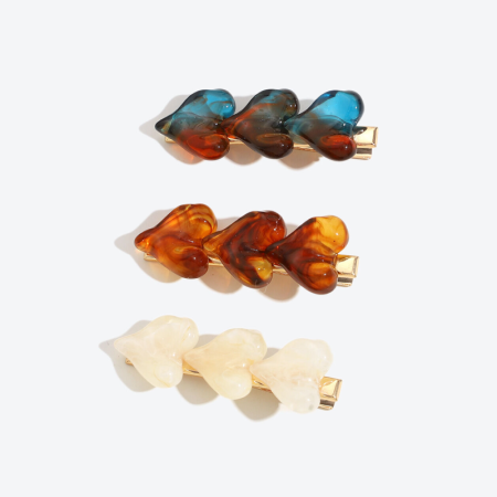 Pinces à cheveux en résine, style rétro, en forme de cœur, couleur unie dégradée, collection romantique