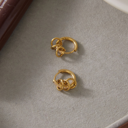 Boucles d'oreilles créoles pour femmes en acier inoxydable étanche, couleur or, avec zircon. 2