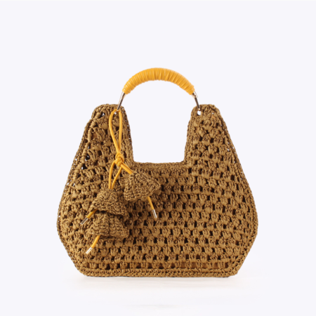 Sac trapèze pour femme en raphia tissé ajouré à motif floral, style décontracté