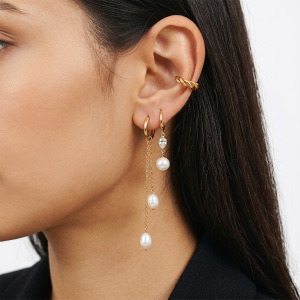 Boucles D'Oreilles Manchette D'Oreille Pour Femmes, En Acier Inoxydable Doré, Ajourées, De La Collection Simple Series h5 Image4