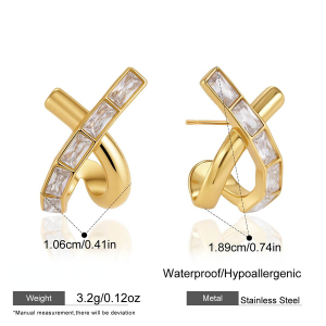 Boucles D'Oreilles Puces Pour Femmes En Acier Inoxydable De Forme Irrégulière, Étanches, Couleur Or Et Zircon. h5 
