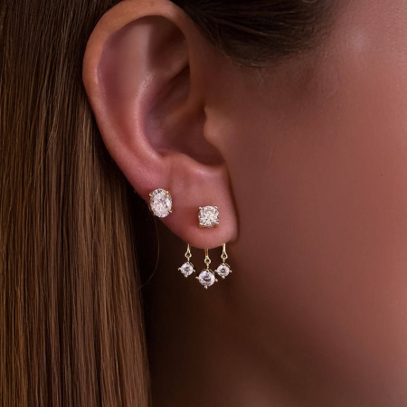 Boucles d'oreilles pendantes pour femme, en acier inoxydable imperméable, couleur or, avec pompon simple et zircon. 2