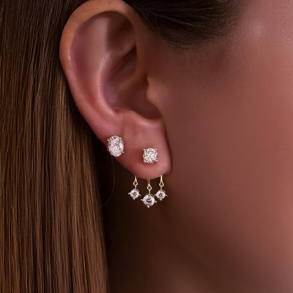 Boucles D'Oreilles Pendantes Pour Femme, En Acier Inoxydable Imperméable, Couleur Or, Avec Pompon Simple Et Zircon. Image2