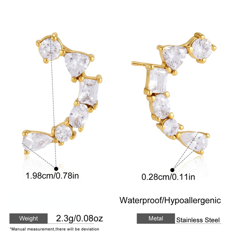 Boucles D'Oreilles Puces Pour Femmes, En Acier Inoxydable Imperméable, Couleur Or, Forme Simple En C, Ornées De Zircon.