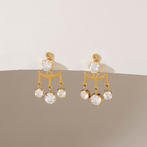 Boucles D'Oreilles Pendantes Pour Femme, En Acier Inoxydable Imperméable, Couleur Or, Avec Pompon Simple Et Zircon. h5 Image4