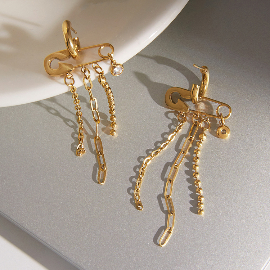 Boucles D'Oreilles Pendantes Élégantes À Pompon En Acier Inoxydable, Étanches, Couleur Or Et Zircon, Pour Femme, Collection Luxueuse. Image4
