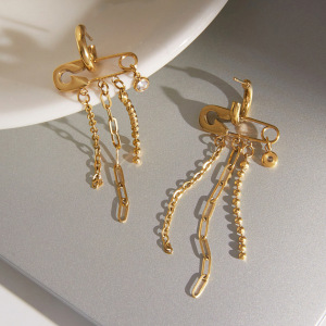Boucles D'Oreilles Pendantes Élégantes À Pompon En Acier Inoxydable, Étanches, Couleur Or Et Zircon, Pour Femme, Collection Luxueuse. h5 Image4