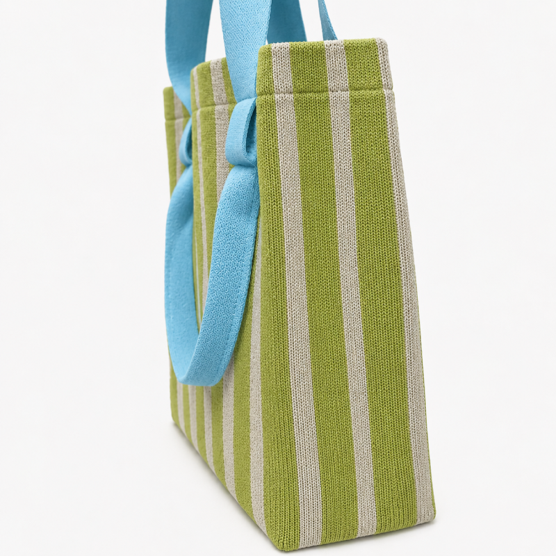 Sac Cabas Femme En Polyester Tissé À Rayures Multicolores Style Décontracté h5Image3
