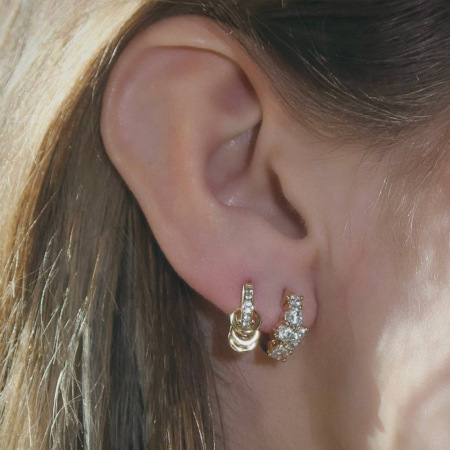 Boucles d'oreilles créoles pour femmes en acier inoxydable étanche, couleur or, avec zircon.