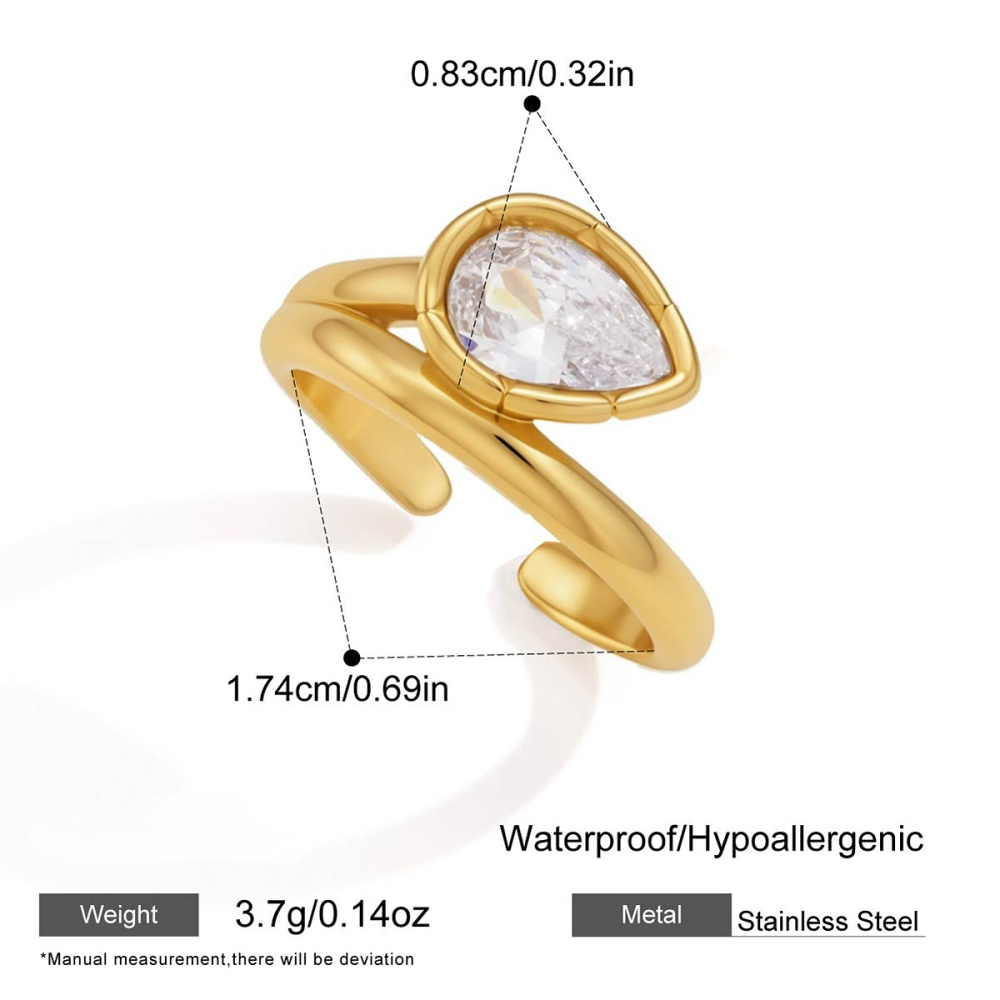 Bagues Pour Femmes En Acier Inoxydable Étanche Couleur Or Avec Zircon Et Pierre Précieuse En Forme De Goutte 